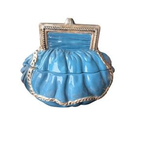 International Bazaar Blue Ceramic Coin Purse Cookie Jar Vintage Style Canister